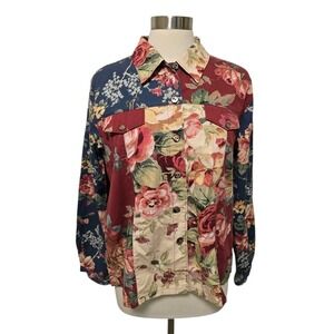 90s Vintage Womens Floral Patchwork Button Front Shirt Size Large